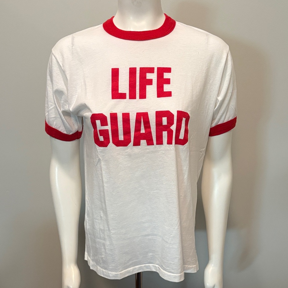 Screen Stars Red White Life Guard T-Shirt Size L Baywatch 90s TV Costume Vintage
